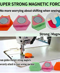 Magnetic Seam Guide Set for Sewing Machines Upgraded Polygonal Hemmer with Scale 3 Pack shown in orange, pink, green.