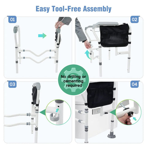 Foldable Toilet Safety Rail With Adjustable Height And Width Sturdy Carbon Steel Frame built assembly instructions