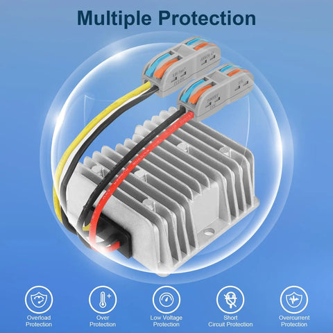 Beefed Up 10A 120W Golf Cart Buck Converter 16V To 58V DC Input To 12V Regulator Waterproof Aluminum Shell