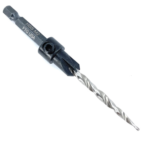 Adjustable Wood Countersink Drill Bit Set For Woodworking With 11/64 Inch Countersink And Size Eight Bit Four Cutter Pro Grade High Speed Steel