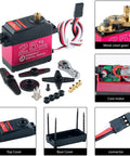 Dual Pack 270 Degree Beefy Torque Digital Servo For RC Cars And Boats Waterproof Full Metal Gear 25 Kg Cm Torque With 25T Servo Horn, disassembled view with metal gears and components.