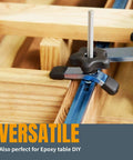 Mini T Track Hold Down Clamps Set Of 4 For Universal T-Track Systems, blue clamp securing wood on workbench