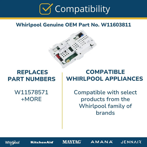 Genuine OEM 120V Top Load Washer Electronic Control Panel Assembly Replacement Part W11603811 Replaces W11578571