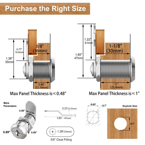 Keyed Alike 1 Pack Cam Lock With Keys Five Eighth Inch For Cabinets Drawers Mailboxes RV Storage And File Cabinets Chrome Plated Zinc Alloy Waterproof Rust Proof Lock Replacement Kit