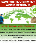 Eco-friendly poster advising checks before buying Heavy Duty Recliner Motor Replacement 450626 MD141-27-L1-157-333 Actuator.