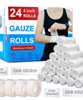 24 Pack Gauze Roll Bandages 4 x 4.1 Yd Premium Lint Free Latex Free conforming stretch with Velcro strap packaging display