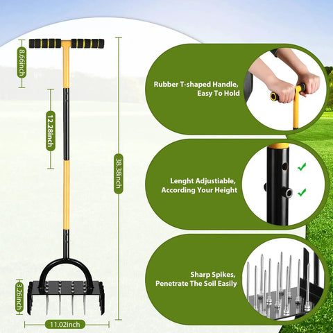 2 In 1 Lawn Aerator Manual Core Aerator With 24 Spikes For Lawn Ventilation And Soil Loosening compact soil care tool
