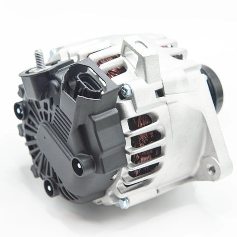 Close-up of High Output 110A 1.6L Alternator For Kia Soul 2014 2015 2016 Forte 2014 2015 2016 And Hyundai Veloster Turbo 2013 2014 2015 2016 Replaces 37300-2B760 No Auto Start Stop Durable Easy Install No Modifications Required with visible connectors.