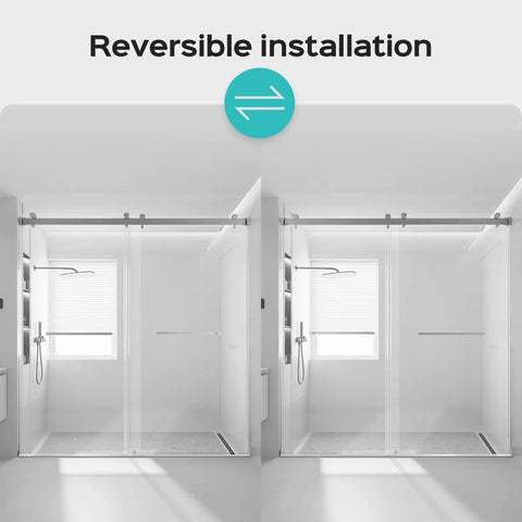 68-72 Inch Frameless Double Bypass Sliding Shower Door With Brushed Nickel Finish, Three Eighths Inch Tempered Glass, Reversible Installation