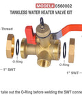 Tankless Water Heater Service Valve Kit with Pressure Relief Valve Included, Two SWT Connections, Lead Free Brass