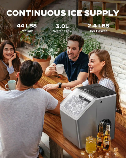 Countertop Ice Maker That Cranks Out 44 Lbs A Day With Dual Water Inlets, Crystal Clear Ice Cubes, Auto Self Cleaning, Stainless Steel Build