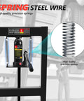 Front view of Beefy 6 Ton H Frame Hydraulic Shop Press with spring detail, displaying adjustable floor stand and 6-ton capacity.