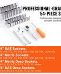 One Quarter Inch Drive Socket And Ratchet Set, 54-Piece SAE And Metric 6-Point Deep And Standard Sockets With Accessories