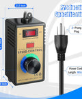 Smooth Operator Ac Motor Speed Controller With Crisp Led Display And Easy Peasy Variable Knobs For 120V Electric Motors, showing control dial, LED display, and 3-prong plug.