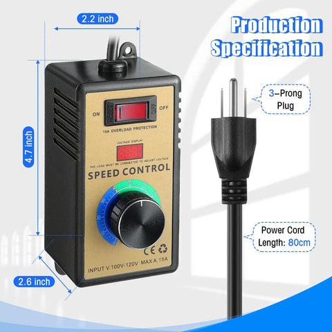Smooth Operator Ac Motor Speed Controller With Crisp Led Display And Easy Peasy Variable Knobs For 120V Electric Motors, showing control dial, LED display, and 3-prong plug.