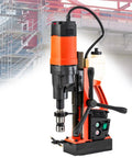 Heavy Duty 1800W Magnetic Drill Press With Dual Cooling Vents for precise drilling on steel plates in an industrial setting.