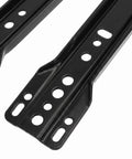 Super Heavy Duty Soft Close Bottom Mount Drawer Slides For Kitchen Cabinets And Bedroom Drawers And Bathroom Vanities That Glide Pretty Sweet And Support Real Heavy Loads close-up of black steel slides with mounting holes