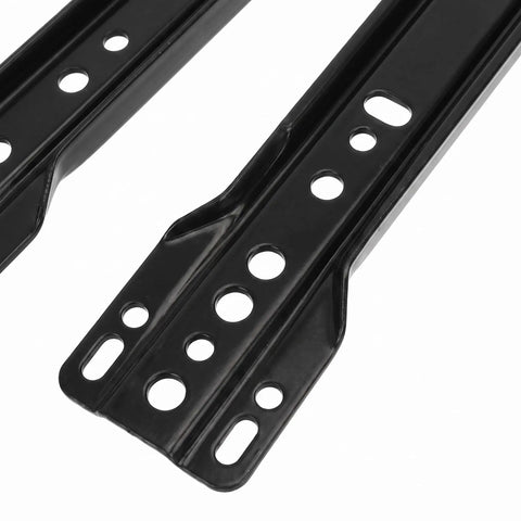 Close-up of rugged black metal drawer slides with holes, part of Rugged Black Bottom Mount Drawer Slides With Killer Soft Close Heavy Duty Metal Tracks For Kitchen Cabinet And Bathroom Vanity Replacement 2 Piece Set.