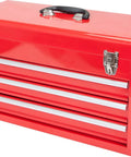 20.5 Inch Portable Steel Tool Box With Top Box And Three Drawers Red Powder Coat Finish Heavy Duty Metal Latch and Handle