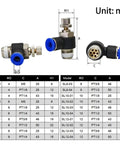 Dead Simple Slick Pneumatic Air Quick Connector Fitting for 4Mm 6Mm 8Mm Tubing shown with measurements and models.