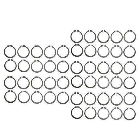 50Pcs Circlip Snap Retaining Rings Kit For 507 AC Compressor Clutch Black Iron C Clips Set With 1.8mm Thick Rings 49.44mm OD And 40.69mm ID Beefed Up Fastener Rings displayed in rows on a white background.