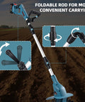 Cordless 21V Tiller With 8 Inch Wide Cultivator, 4.0Ah Battery Powered Garden Rototiller with foldable rod for easy carrying