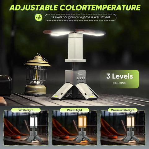 Beefy Portable Camping Light With 14000mAh Battery, telescopic lantern with adjustable color temperature and 3 lighting levels.