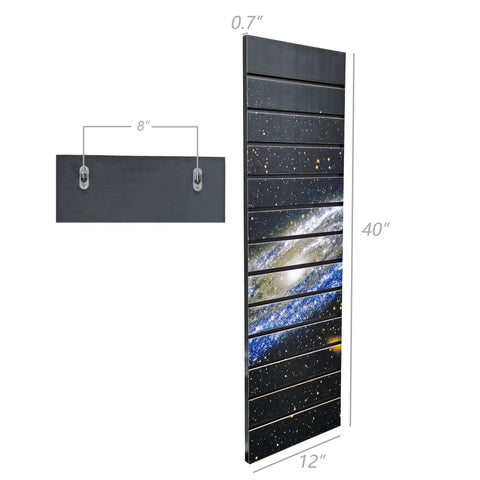 Vertical Slatwall Art Panel 12 Inches Wide By 40 Inches Tall With Pre Laminated Dope Deep Space Stars Graphic MDF Slatwall Display.