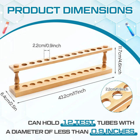 Durable Beech Wood Test Tube Rack Holds 12 Tubes Up To 22mm Diameter For Lab Or Home Science Use With Solid Wood Construction