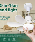 Person holding bladeless ceiling fan with lights and remote control dimmable enclosed low profile mini ceiling fan for semi flush mount.