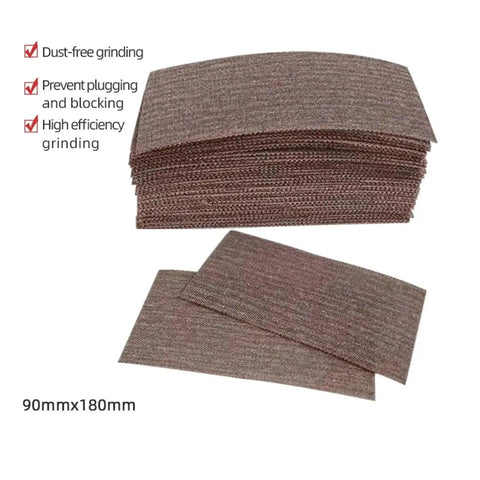 Heavy Duty Mesh Sanding Sheets For Cars And Wood: 90X180mm Dust-Free Dry Sandpaper Strips stacked and laid flat, ideal for various projects.