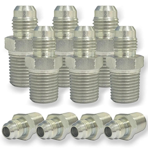 Ten-pack of Three Eighths Inch JIC Male To Three Eighths Inch NPT Male Hydraulic Fitting Carbon Steel SAE 37 Degree Flare Adapter