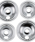 Chrome Range Drip Pans For Electric Stoves Fits GE Hotpoint Kenmore Electric Ranges With Locking Slot 4 Pack set of two sizes