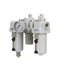 Compressed Air Filter Regulator Lubricator Combo With One-Half Inch NPT, metal bowl, manual drain, bracket, and gauge