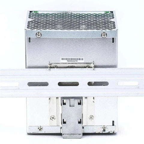 Heavy Duty 960 Watt 24 Volt 40 Amp Industrial Din Rail Power Supply Featuring Active Pfc rear view mounted on rail.