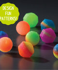 Glow In The Dark Power Balls Diy Stem Kit With 18 Multicolor Crystal Orbs Molds And Instructions Included For Easy Assembly And Bouncy Night Time Fun Tonight. Colorful molded crystal balls on black background.