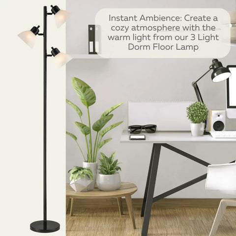 Three Light Black Floor Lamp Tree Style With Industrial Modern Look And Three Adjustable Heads For Ambient And Task Lighting
