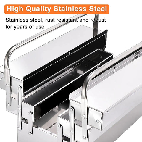 Cantilever Tool Box With Folding Clamshell Design, Pro Grade Stainless Steel Grab And Go Portable Storage Carrier open view