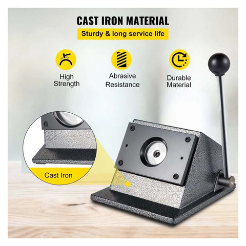Beefy Round Punch Die Cutter One And A Quarter Inch 32mm Cast Iron Manual Punch Press for badges with carbon steel blade displayed on table