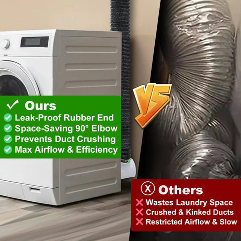 Comparison of 4 Inch Dryer Vent Hose Kit 10 Ft with 90 Degree Elbow and standard duct installation