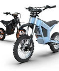 Full Send Electric Dirt Bike Built Around A Mean 2000W Motor And Tough 21Ah Battery Hits 37 Mph Using Three Speed Modes Perfect For Adult Teen Weekend Ripper Trail Adventures, featuring black and blue models.