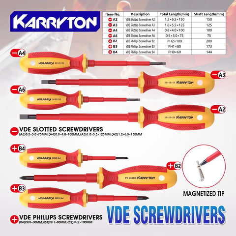 Pro Grade 1000V Insulated Electrician Tool Set 14 Piece VDE Certified with assorted screwdrivers in red and yellow.