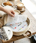 2026 Upgraded Removable Stitch Book Kit With Extra Thick Threads in backpack, detail of embroidery patterns and tools