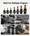 Rugged Heavy Duty Carbon Steel Rivet Nut Tool Kit With M3 M4 M5 M6 M8 M10 M12 Mandrels For Versatile Rivnut Installations, Operates By Hand Or Drill, Hex Head Design, Built Tough And Easy To Use For Automotive And DIY Projects.