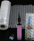 Bubble Cushioning Wrap For Packing 11.8x164 Ft With Pump, showing roll, pump, and air pillows for moving and shipping.