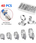 Awesome 40pc Stainless Steel Worm Gear Hose Clamps Assortment Kit Ranging From 1/4 Inch To 1 1/8 Inch For Tough Plumbing And Intercooler Tubing Jobs. 40-piece stainless steel hose clamp set in tray, 1/4 to 1-1/8 inch