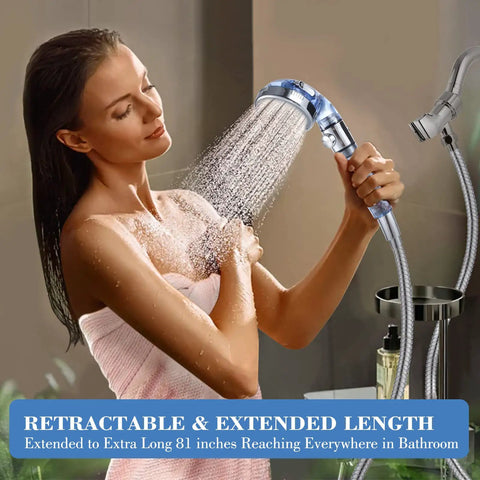 Super Flexible Expandable Shower Hose 69 Inch Extra Long For Bathing And Toilet Cleaning Leakproof Water Hose Extension With Adjustable Holder Blue Finish