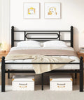 Top Shelf Black Metal Full Bed Frame With Headboard And Steel Slat Base Built Like A Tank For Solid Stability Plus Deep Under Bed Storage, view from front.