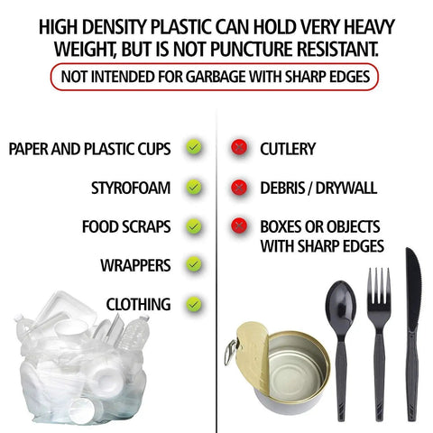 Heavy Duty Black Trash Bags 60 Gallon 150 Count 22 Micron Equiv 38 By 60 Inches not for sharp objects; suitable for soft waste
