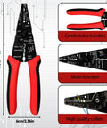 All In One Wire Stripping And Crimping Tool For Cables, Cutting And Wiring with red comfortable handles